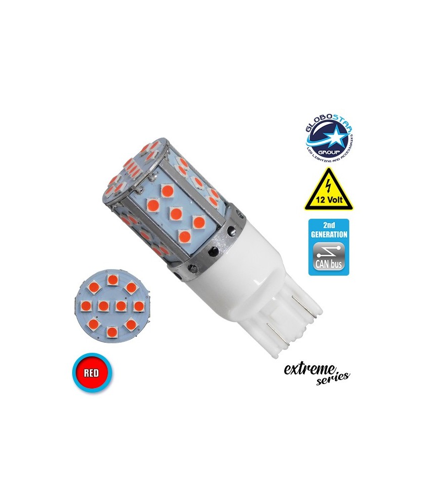 Λαμπτήρας LED Extreme Series Can-Bus 2ης Γενιάς με βάση T20 7443 15W 12v Κόκκινος για Πορείας Στοπ GloboStar 81156
